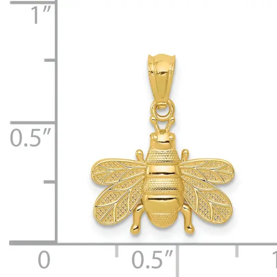 14K Yellow Gold Bee Charm Polished Pendant Jewelry 19mm x 15mm {4}