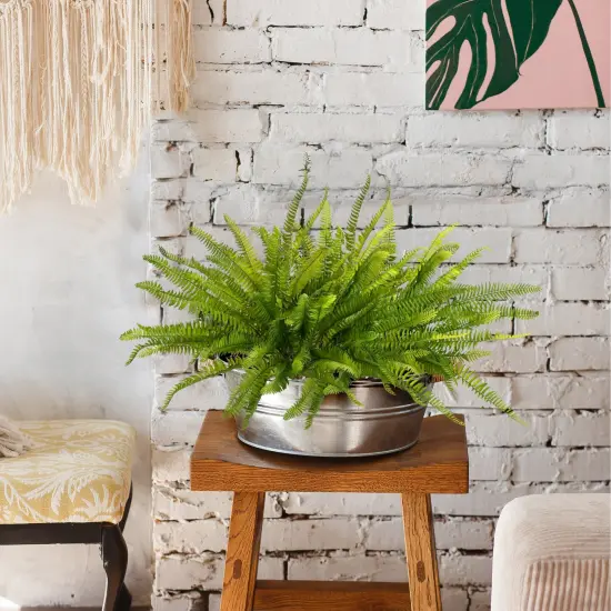 Grand Verde Boston Ferns Artificial Plants 19&rdquo; Long Stems Faux Greenery Real-Touch Plastic Bush Green Leaves UV Resistant Indoor Outdoor DIY Decor, Pack 4pcs {5}