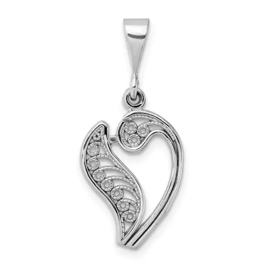 14K White Gold Polished Filigree Initial V Pendant Jewerly 28.8mm x 12.8mm {1}