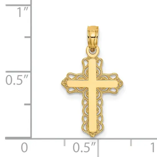 14K Gold Budded Cross Charm Pendant Jewelry 23 x 12 mm {4}