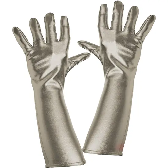 Women's Silver Metallic Gloves Costume Accessory {1}