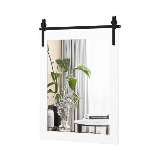 30 x 22 Inch Wall Mount Mirror with Wood Frame-White {1}