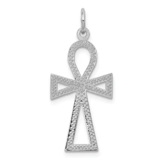 14K White Gold Ankh Charm Pendant Religious Jewelry 37mm x 14mm {3}