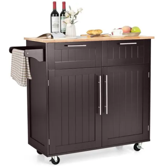 Heavy Duty Rolling Kitchen Cart with Tower Holder and Drawer Black {7}