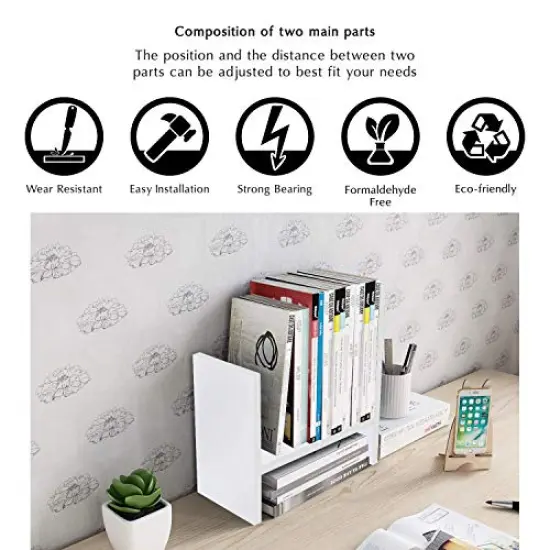 Desktop Organizer Office Storage Rack Adjustable Wood Display Shelf - Free Style Double H Display - True Natural Stand Shelf (White) {4}