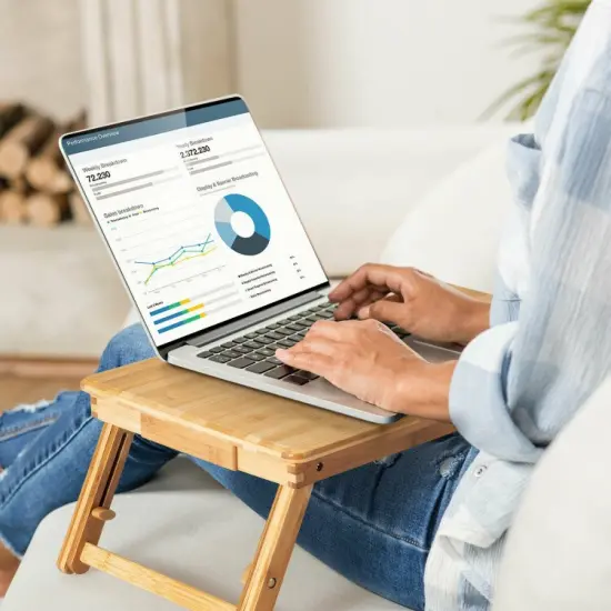 Wicker Laptop Lap Tray with Adjustable Legs and Tilting Heat-dissipation Top- Natural {3}