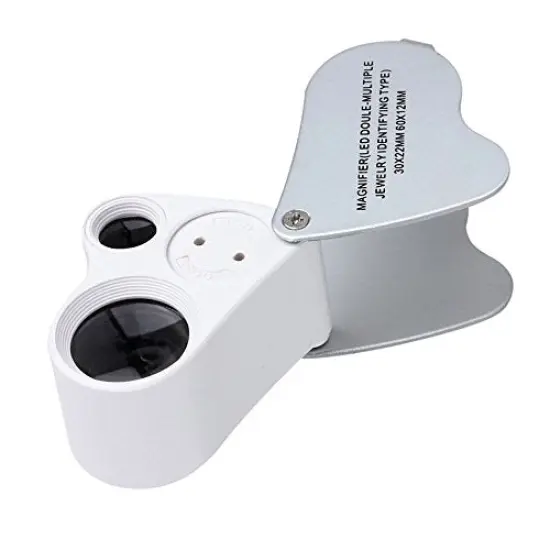 30X 60X Dual Lens LED Illuminated Jewelry Magnifier, Pocket Microscope Magnifying Jewelers Eye Loupe Glasses {5}