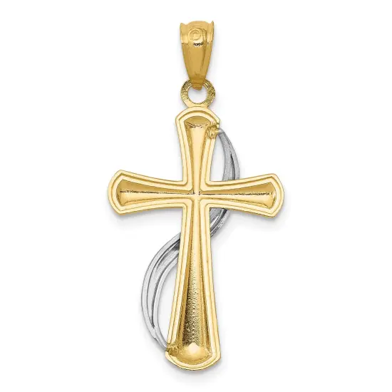 14K Two Tone Gold Flame Cross Pendant Charm Jewelry 31mm x 15mm {4}