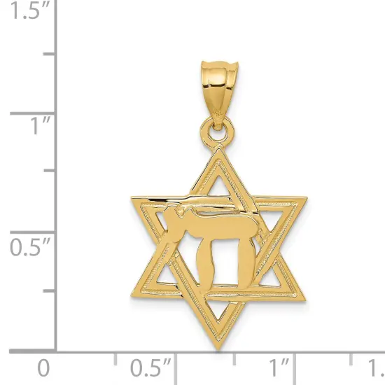 14K Yellow Gold Chai Star of David Charm Pendant Jewerly 30mm x 18mm {4}
