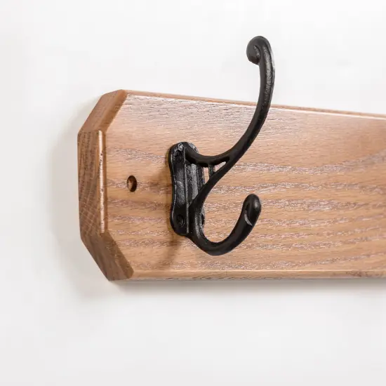Amish Handmade Oak Wall Mount Board Space Saving Coat Rack 2 Metal Hook {3}