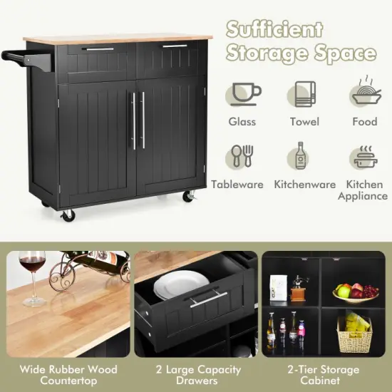 Heavy Duty Rolling Kitchen Cart with Tower Holder and Drawer Black {4}
