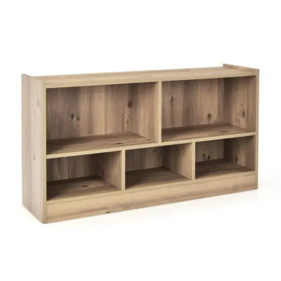Kids 2-Shelf Bookcase with 5-Cube Wood Toy Storage Organizer Perfect for Children's Room or Bedroom Natural {1}