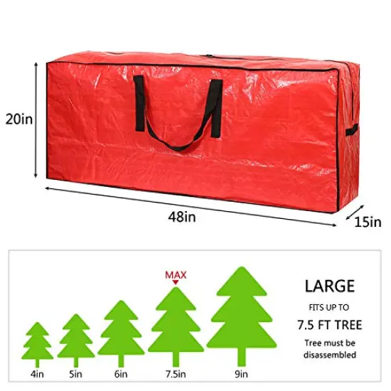 Christmas Tree Storage Bag - Fits Up to 7.5 ft Holiday Xmas Disassembled Trees with Durable Reinforced Handles & Dual Zipper - Waterproof Material Protects from Dust,Moisture(Red) {1}