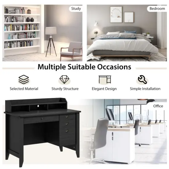 Modern Computer Desk with Storage Shelves and 4 Drawers Black {5}