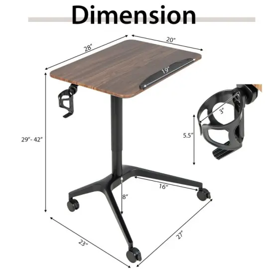 Pneumatic Standing Desk with Anti-fall Baffle and Cup Holder {4}