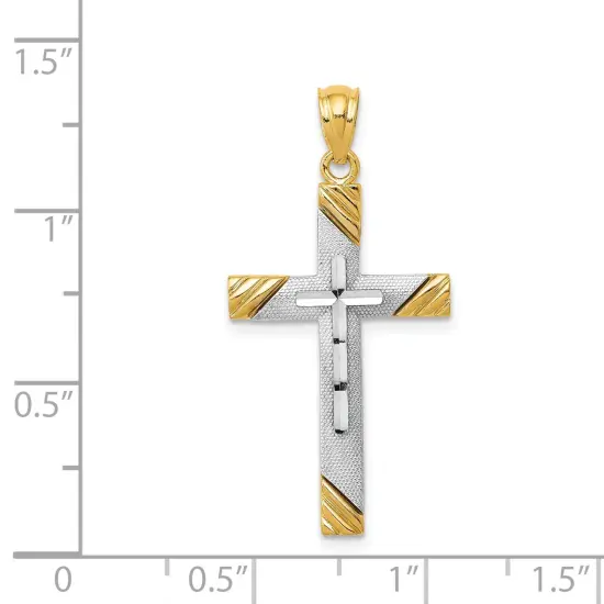 14K Two Tone Gold Cross Pendant Charm Jewelry 27 x 16 mm {2}