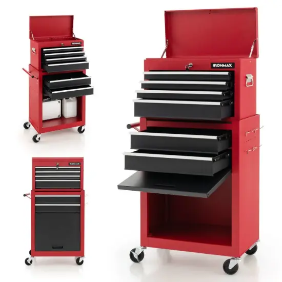 3 in 1 Design 6-Drawer Tool Heightening Chest Cabinet with 360&deg; Swivel Casters Black & Red {6}