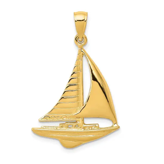 14K Gold 2-D Sailboat Pendant Charm Jewelry 32 x 20 mm {1}