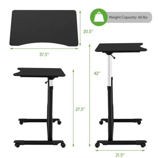 Height Adjustable Computer Standing Desk with 4 Universal Casters and I Shaped Base Black {6}