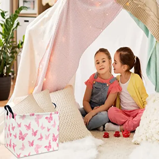 TIBAOLOVER Butterfly Pink Basket Baby Girls Basket Kids Storage Basket Rectangular Cute Toy Storage Bin Organizer Shelf Book Basket Butterfly Room Decor(Butterfly) {6}