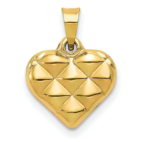 14K Gold Quilted Puffed Heart Charm Pendant Jewelry 15 x 11 mm {1}