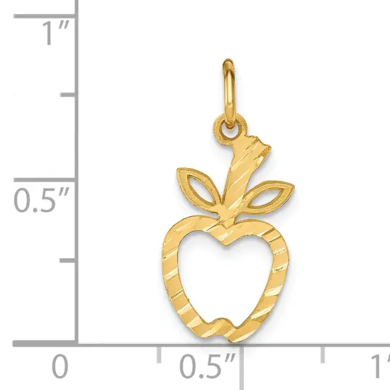 14K Yellow Gold Apple Charm Pendant Fruit Jewelry 22mm Long {4}