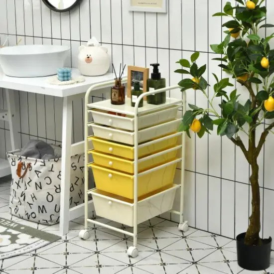 Multi-functional 6 Drawers Rolling Storage Cart Organizer with Four Movable Casters Yellow {2}