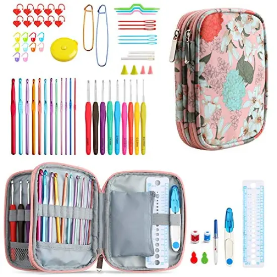 73-Piece Crochet Hooks Set with Case - Ergonomic Aluminum Alloy Colorful Needles for Making Socks, Gloves, Bags, Hats, and Sweaters {2}