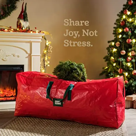 Large Christmas Tree Storage Bag - Fits Up to 9 ft Tall Holiday Artificial Disassembled Trees with Durable Reinforced Handles & Dual Zipper - Waterproof Material Protects from Dust and Moisture (Red) {6}