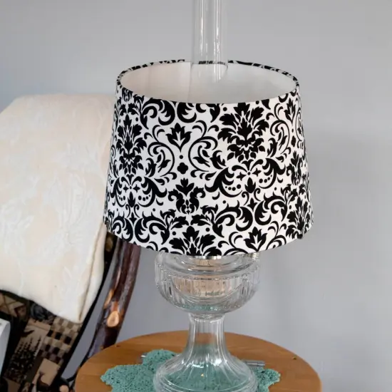 Aladdin Oil Lamp Shade, Cloth, 12 inch Base Fitter Lampshade, Black and White Damask Print {6}