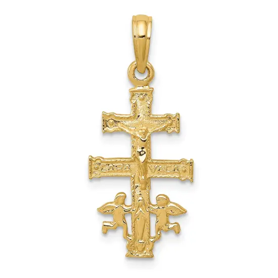 14K Yellow Gold Caravaca Cross Pendant Charm Jewelry {1}