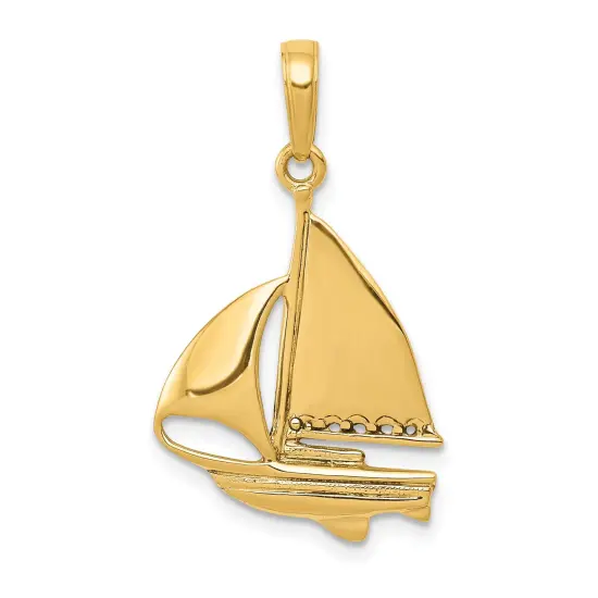 14K Gold Sailboat Pendant Charm Jewelry 28 x 16 mm {1}