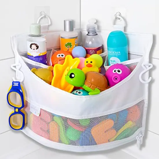 Mesh Bath Toy Holder Organizer &ndash; The Perfect Corner Bathtub Toy Storage & Bathroom or Shower Caddy &ndash; This Multi-use Net Bag Makes Baby Bath Toy Storage Easy &ndash; For Kids & Toddlers {2}