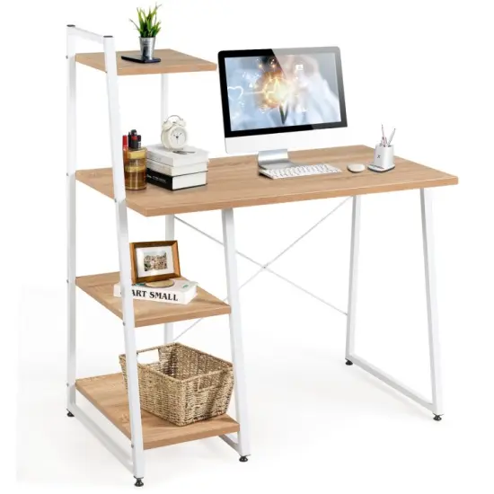 Compact Computer Desk Workstation with 4 Tier Shelves for Home and Office Natural {7}