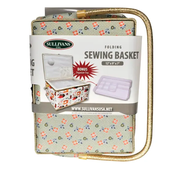 Folding Sewing Basket Floral - tan/pink {5}