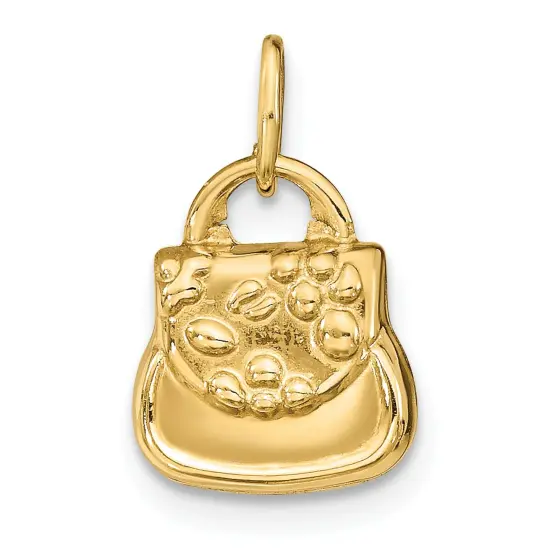 14K Yellow Gold 3D Purse Charm Ladies Handbag Pendant {5}