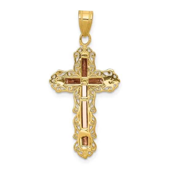 14K Tri-Color Gold Diamond Cut Crucifix Pendant Charm Jewelry 35 x 16 mm {3}