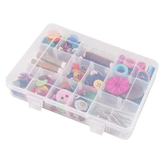 18 Grids Plastic Organizer Box with Dividers, Exptolii Clear Compartment Container Storage for Beads Crafts Jewelry Fishing Tackles, Size 7.9 x 6.2 x 1.2 in {1}