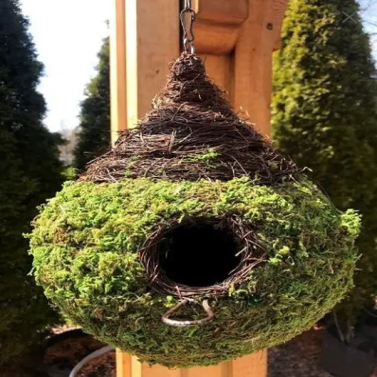 TEARDROP - Natural MOSS & Stick Birdhouse {1}