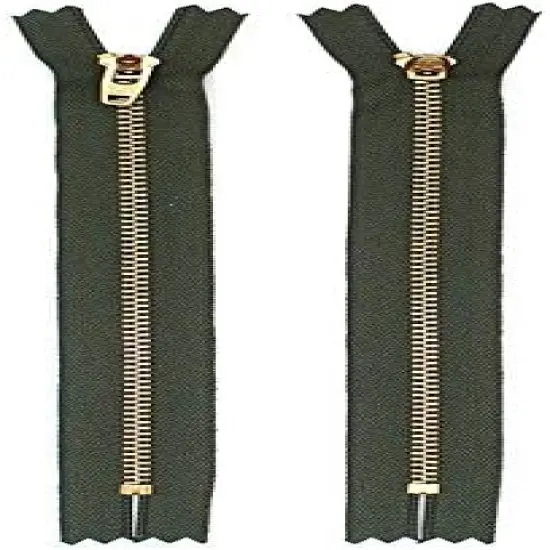 Brass Jeans/Pants YKK #4.5 Zippers - Color Olive Green (2 Zippers Per Pack) (7" Inches) {1}