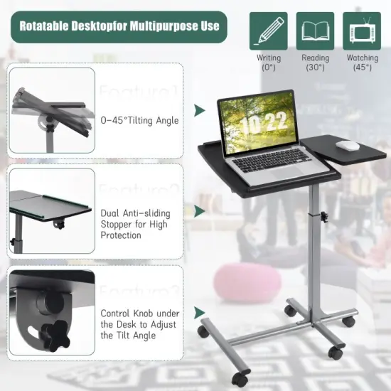 Adjustable Angle Height Rolling Laptop Table {5}