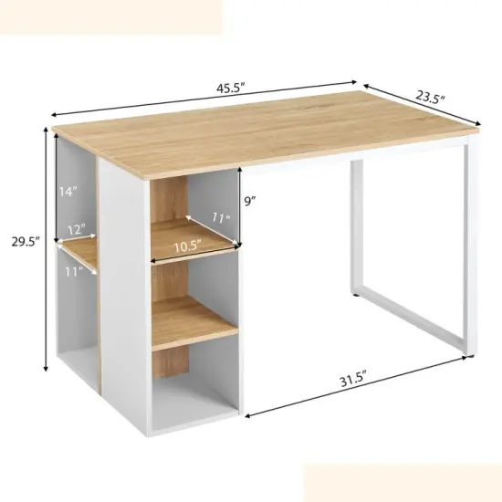 Computer Desk with 5 Side Shelves and Metal Frame Natural {6}