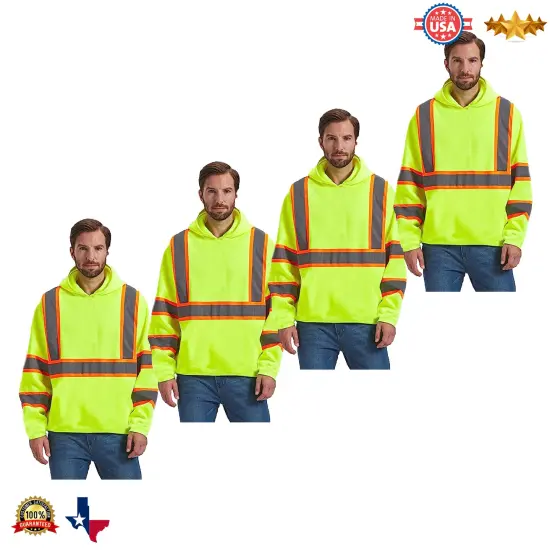 RADYAN&reg; High Visibility Long Sleeve Safety Hoodie with Reflective Strips and Hood for Construction Work {1}