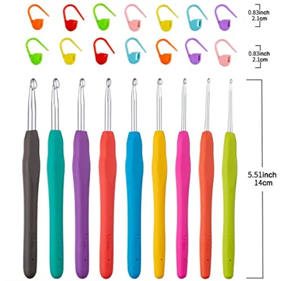 23 PCS Crochet Hooks, Ergonomic Handle Crochet Hooks Set for Arthritic Hands, Comfortable Smooth Crochet Needles Extra Long  Knitting Needles with Stitch Markers. {1}