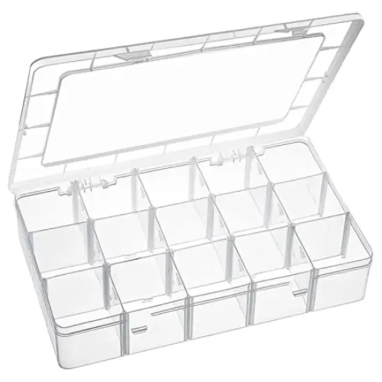 15 Large Grids Plastic Organizer Box with Dividers, Exptolii Clear Compartment Container Storage for Washi Tapes Beads Crafts Jewelry Fishing Tackles, Size 11 x 6.3 x 2.2 in {1}