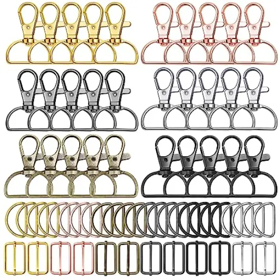 Keychain Bulk with Key Chain Swivel Hook D Rings and Slide Buckles for Handbag Purse Hardware Craft (1 Inch) {2}