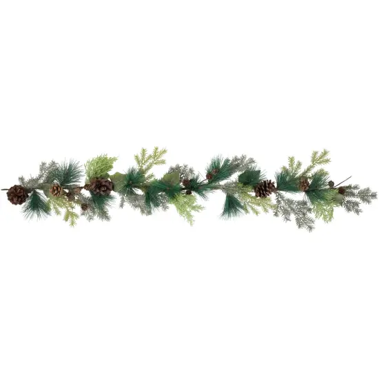 Northlight 5' x 6" Pine Cone and Cedar Artificial Christmas Garland, Unlit Green {1}