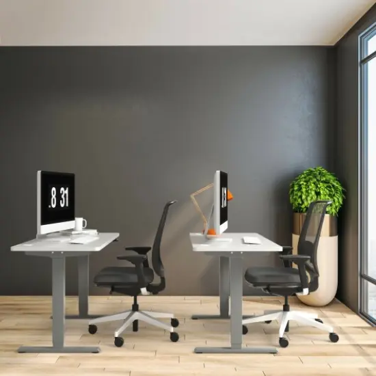 Electric Standing Desk Frame with Adjustable Height and Press Button Controller Gray {5}