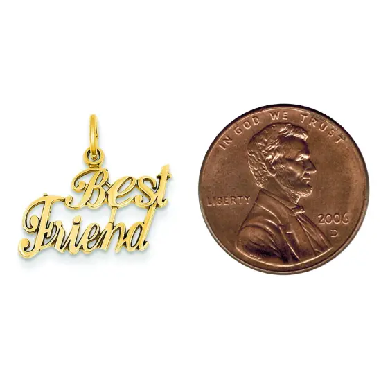 14K Yellow Gold Best Friend Charm Friendship Pendant {2}