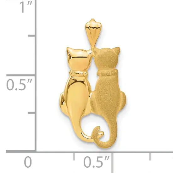 14K Yellow Gold Cats Pendant Charm Kitty Jewelry New 0.96"X 0.5" 24.4mm x 12.6mm {4}